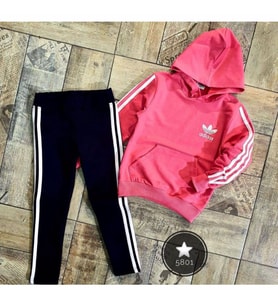 MODAVALS ADIDAS NAKIŞLI KAPİŞONLU KANGURU CEPLİ TAYTLI KIZ ÇOCUK EŞOFMAN TAKIMI - PEMBE