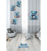 Mavi Ayıcık Desenli Baskılı Çocuk ve Bebek Odası Fon Perdesi 2 Kanat - PRD-02