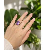 925 Ayar Gümüş Ametist Işıltılı Oval Kesim (Ice Cut) Taşlı Yüzük