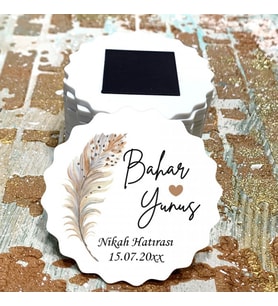 Magnet Hediyelik - Kişiye Özel Gelin / Damat Tüy Tasarım Nişan, Kına, Düğün, Söz Nikah Hatırası Magnet