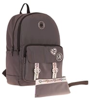 Kaukko Parlak Love Şeritli Gri Okul Çantası ve Cüzdan Tipi Kalemlik Seti (KK-K1842+KK-K2753)