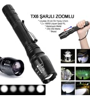 Profesyonel Tx6 Şarjlı Zoomlu El Feneri Watton Wt-241 (Siyah)