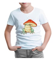 A Frog with a Mushroom Umbrella Beyaz Çocuk Tshirt