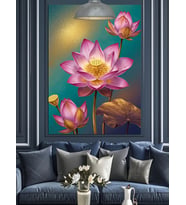 Su Üstünde Açan Pembe Beyaz Lotus Çiçeği Dekoratif Kanvas - Mdf Ahşap Tablo