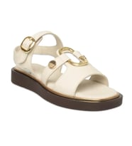 Mammamia D26ys-5290 Kadın Hakiki Deri Tokalı Düz Taban Comfort Günlük Sandalet (Krem)