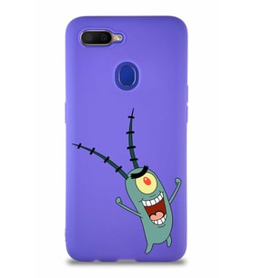 Oppo A12 Soft Premier Kapak Plankton Tasarımlı Silikon Kılıf - Mor (Şeffaf)