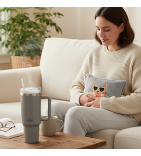 Any Morning Vaha 1200 ml Çelik Termos, Gri & BiggDesign Cats Elektrikli Sıcak Su Torbası Seti
