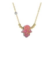 Demas Gold  Pirlanta 14 Ayar Altin Dorikalı Pembe Opal Fatmanin Eli Taşlı Kolye (Sarı)