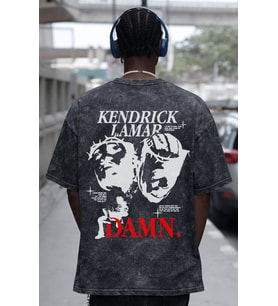 Tasarım Kendrick Lamar Damn Rapper Şarkıcı Baskılı Unisex Oversize Eskitme Yıkamalı Tişört