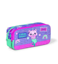 Coral High Kids Su Yeşili Lavanta Unicorn Kedi Desenli İki Bölmeli Kalem Çantası 12051