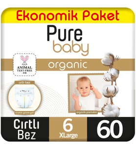 Pure Baby Organik Bebek Bezi Ekonomik Paket 6 Beden 60 Adet