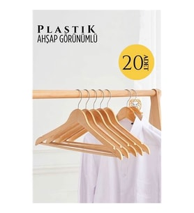 Ahşap Görünüm Plastik Askı 20 ADET KREM