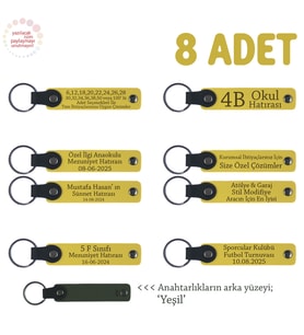 Sarı & Yeşil, Kuryelere Anlamlı Teşekkür Hediyesi, 8’li Set, Kişiye Özel Yazılı Deri Anahtarlık