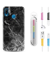 Huawei P20 Lite Mate 10 20 Lite Pro P40 Lite KılıfKablo Koruma Spiral Silikon Kara Mermer 1375