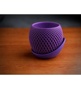 3D Baskı Küre Saksı - Kafes Dokulu İki Parçalı Dekoratif Saksı - Mor-Mor