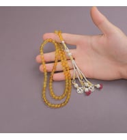 Kaya Damla Kehribar 99'luk Küre Kesim 6.5mm Kazas Püsküllü Namaz Tesbihi