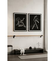 Dans Temalı Minimal Line Art 2'li Ahşap Çerçeveli Tablo Seti