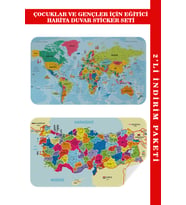 Eğitici ve Öğretici Dünya ve Türkiye Haritası Çocuk Odası Duvar Sticker 3882