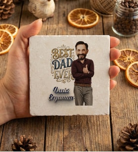 Kişiye Özel Karikatürlü Best Dad Ever Babaya Hediye Bardak Altlığı Babalar Günü Hediyesi