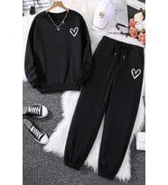 Kalp Baskılı Unisex Eşofman Takımı (Siyah)