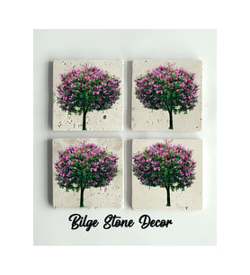 bilge tasarım Stone Decor Taş Bardak Altlığı 4'lü Set 10x10x1 Cm desenli