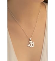 Allah Yazılı Bayan Gümüş Kolye Parlak Model