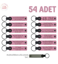 Pembe & Gri, Eğitimciler İçin Hazırlanan Özel Set, 54'lü Set, İsim Yazılabilir Anı Anahtarlık