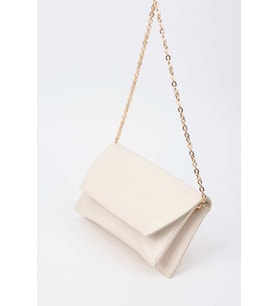 Kadın Krem Zarf Tasarım 2 Bölmeli Mini Zincir Askılı Çıt Çıt Kapama Clutch Ve El Çantası