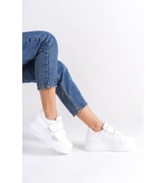 VALENCIA Bağcıksız Cırt Cırtlı Ortopedik Taban Kadın Sneaker Spor Ayakkabı CBT - Beyaz