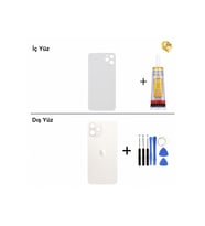 iPhone 11 Pro Max Gümüş Arka Kapak Arka Cam Batarya Kapağı Lazer Kesim Kapak Pil Kapağı + B-7000 Yapıştırıcı + Tamir Seti