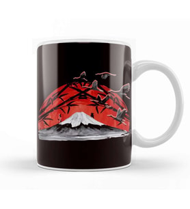 Japanese Art Volcano Stork Crane Japan Art Sakura Mountains Kupa Bardak Porselen