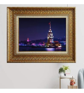 Gold Altın Kalın Çerçeveli Paspartulu Tablo vvb751