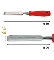 Cer-Pa Norm Plastik Saplı Düz İskarpela -  Ahşap Oyma Bıçağı - 12 mm - 24 cm. (Kırmızı)