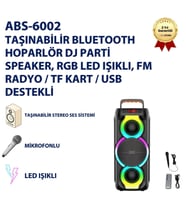 abs-6002 Taşınabilir Bluetooth Hoparlör DJ Parti Speaker, RGB LED Işıklı, FM Radyo / TF Kart / USB Destekli