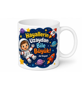 Çocuğa Hediye İsimli Astronot Temalı Baskılı Kupa Bardak Özel Tasarım
