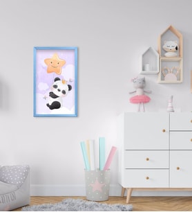 BK Home Tatlı Panda Tasarımlı Dekoratif Mavi Ahşap Çerçeveli Çocuk Odası Tablo-1