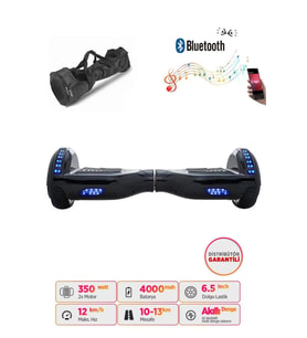 Citymate Elektrikli Kaykay Hoverboard Full Ledli Bluetooth Hoparlörlü 6.5 Inch Çanta Hediyeli Siyah