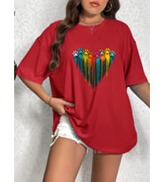 Unisex Sevimli Kedi Patili Kalp Tasarım Basklı Tshirt (A.Kırmızı)