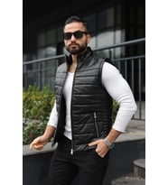Basic Slim Fit Deri Yelek (Siyah)
