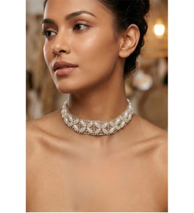 BAKLAVA İNCİLİ TAŞLI TASMA CHOKER KOLYE