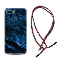 Oppo A5S A15 A16 A54 A55 A73 A74 Kılıf Boyun Asklı Rasta Silikon Blue MArble 1379