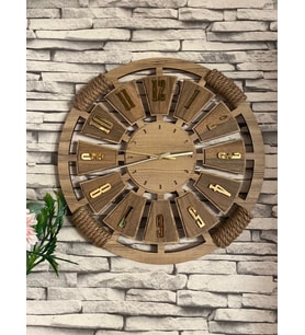Kişiye Özel Halatlı Dekoratif Ahşap Duvar Saati 40 cm