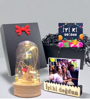 Kişiye Özel Doğum Günü Hediyesi Fotoğraflı Led Işıklı Biblolu Fanus - Hediye Kutusunda (Model 1)