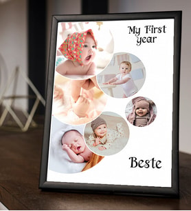 Kişiye Özel 6 Fotoğraf Baskılı Bebek Tasarım 21x30 Siyah Fotoğraf Çerçevesi