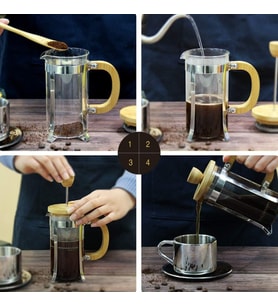 Ahşap Detaylı 600 ml Cam French Press