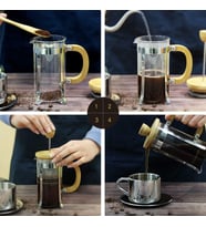 Ahşap Detaylı 600 ml Cam French Press