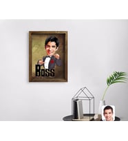 BK Gift Kişiye Özel Boss Karikatürlü Doğal Masif Ahşap Çerçeveli Tablo 45x65cm-2