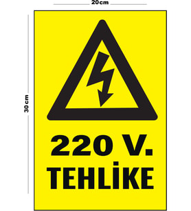 Metal 220V Tehlike 20cm x 30cm A4 Büyüklüğünde Uyarı Levhası Yönlendirme Tabelası