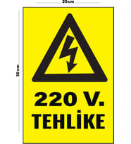 Metal 220V Tehlike 20cm x 30cm A4 Büyüklüğünde Uyarı Levhası Yönlendirme Tabelası