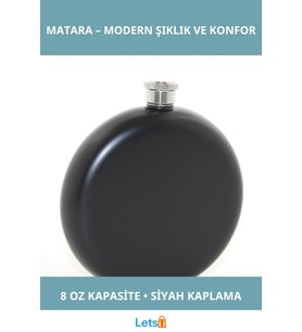 Paslanmaz Çelik Yuvarlak 8 Oz Matara Siyah Renk